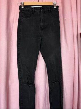 Zara Black Skinny High-Waist Jeans with Knee Rips
